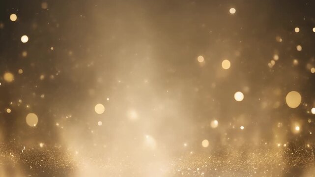 Golden bokeh lights on a dark background with a warm glow and shallow depth of field