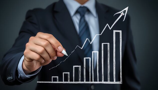 Startup growth concept with rocket launch and rising bar chart representing business acceleration performance metrics innovation strategy and data driven exponential success