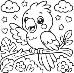 Fototapeta premium Cute Kawaii Animal Coloring Pages Collection for Kids – Simple Cartoon Line Art Bundle, Printable Black and White Coloring Book Pages