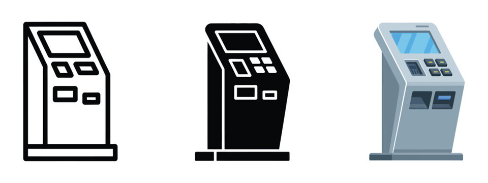 Payment Terminal Icon Set, Self Service Kiosk And ATM Symbols, Modern Financial Transaction Vector Illustration For Banking And Digital Payment Interface Design.