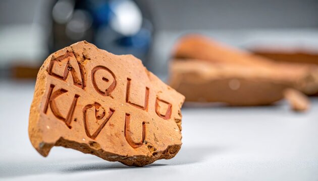 Fragment of Ancient Greek Pottery Shard with Inscribed Alphabetical Characters