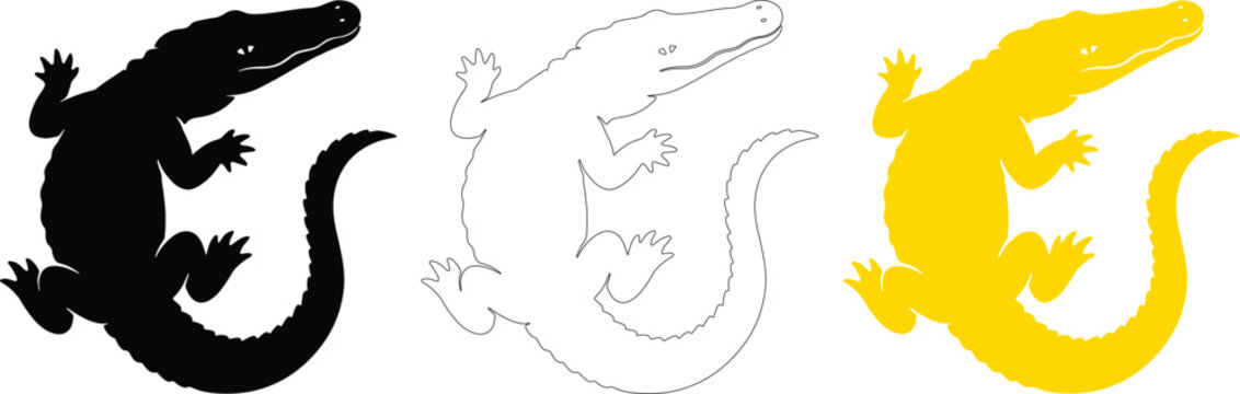 Crocodile and alligator vector silhouette illustration set
