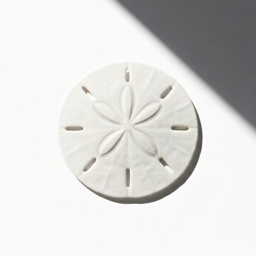 Single Sand Dollar White Round Isolated on White Background