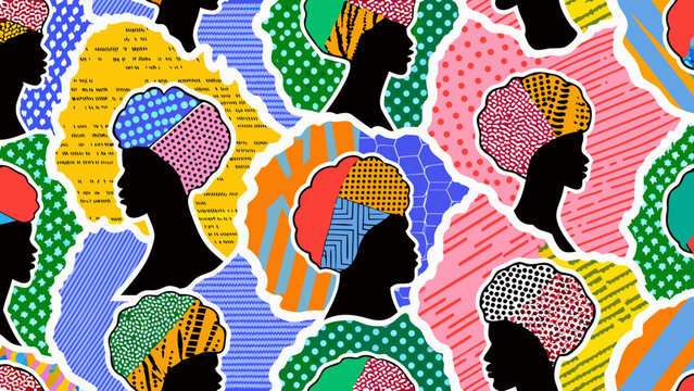 abstract face silhouettes pattern with colorful geometric backgrounds and textures
