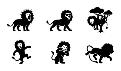 Lion Silhouette Collection, African Wildlife Icons, Majestic Big Cat Vector Graphics, Safari Animal Illustrations, Diverse Lion Poses © Enamul