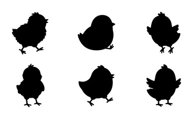 Cute Black Chick Silhouettes, Adorable Baby Bird Icons, Simple Poultry Vector Graphics, Spring Animal Collection © Mahfuz