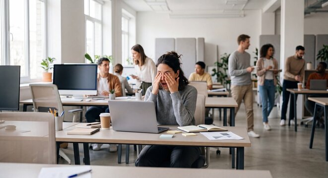 Sleepy employee struggling through busy office day
