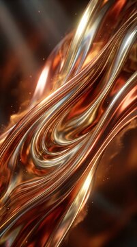 Smooth golden liquid flowing abstract metallic background with reflective surface and warm light highlights for high end luxury product design wallpaper or digital art.