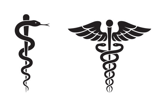 Set of medical symbols including the rod of asclepius and the caduceus emblem for health design.