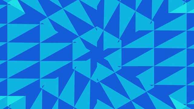 Vibrant blue geometric pattern with triangles and shapes forming a star design on a plain background, perfect for background animation.