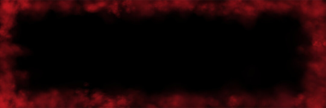 Realistic red smoke or haze frame, overlay effect on a black background, magic fog, vapor. Abstract vector illustration