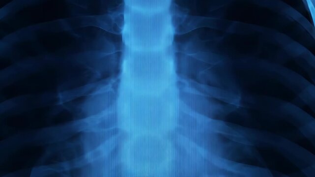 Close-up X-ray of human thoracic spine and ribs