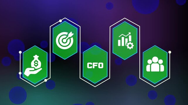 CFO concept with executive financial management systems, investment analytics, performance tracking and modern corporate visualization design.