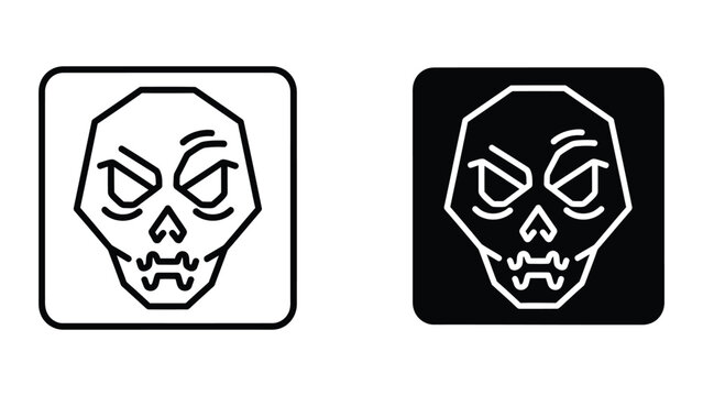 Skull face icon with angry expression in black and white background