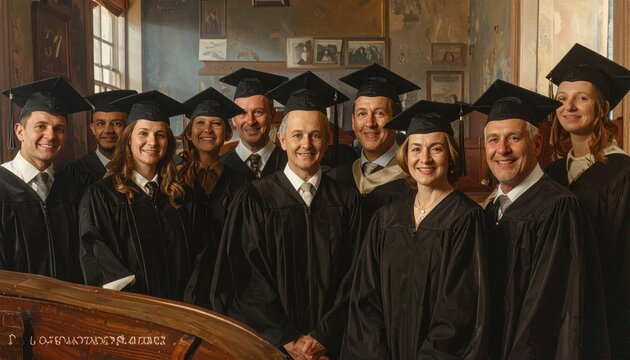 Diverse Group of Graduates in Academic Regalia Celebrating Achievement.