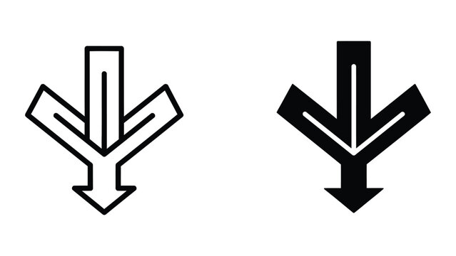 Modern downward arrow icon with three prongs