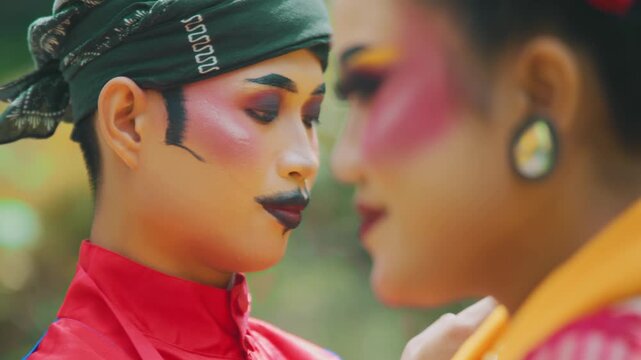 Intimate Portrait of Javanese Dance Couple with Theatrical Makeup