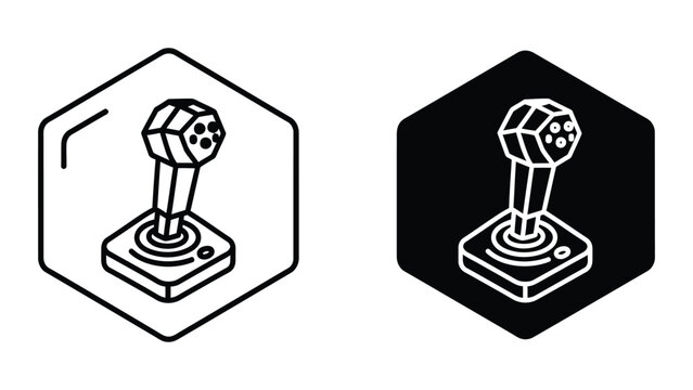 Isometric joystick controller icon in hexagon frame