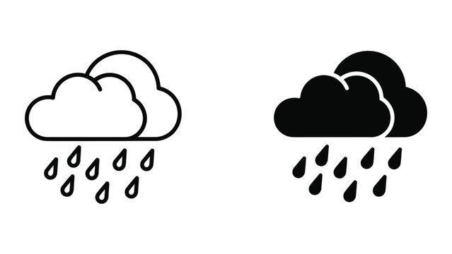 Rain cloud icons with light and heavy rain drops