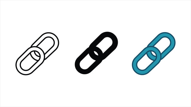 Link chain icon set outline solid and teal color vector illustration