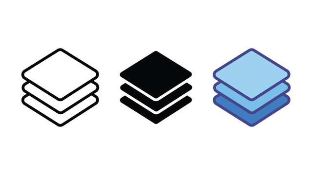 Layers stack icon set outline solid and color vector illustration for design