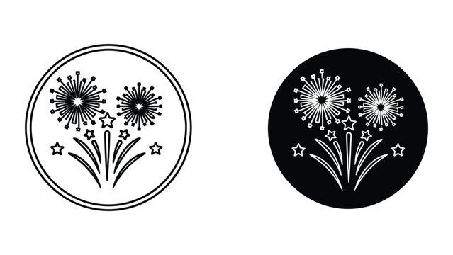 White dandelions and stars illustration in circular frame