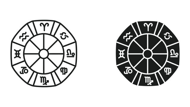 Astrological zodiac wheel with black and white color scheme