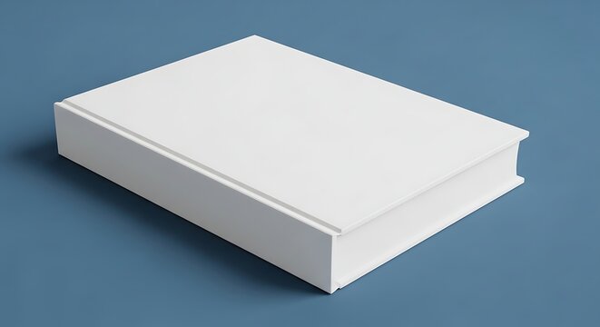 Blank white hardcover book mockup on a blue surface, perfect for branding presentation, literature, reading, education