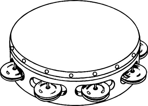 Classic handheld tambourine percussion instrument line art