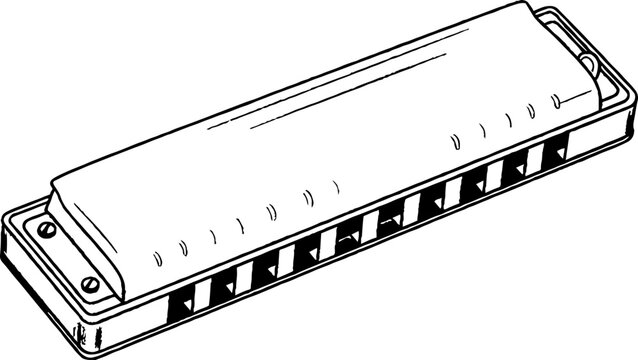 Diatonic harmonica line art illustration