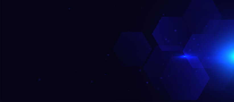 Deep blue hexagons glow softly against dark backdrop