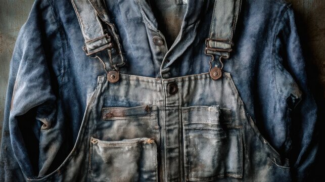 work overalls pockets tools stitching worn fabric industrial clothing authentic use natural light