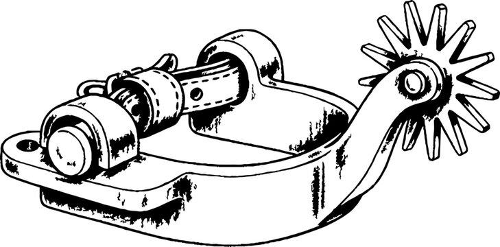 Western cowboy boot spur with rowel line art
