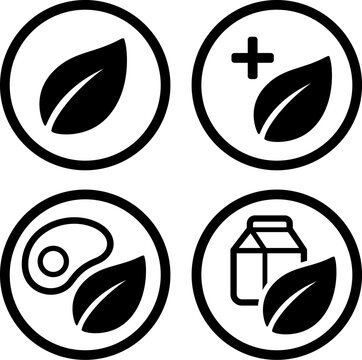 Vegan and vegetarian diet icons. Ovo and lacto vegetarian, flexitarian symbol. Vector pictogram set.