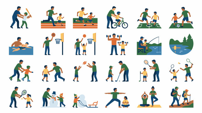 Father and child engaging in diverse sports and outdoor family activities