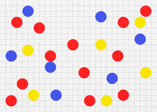 Abstract geometric pattern with colorful circles on a grid