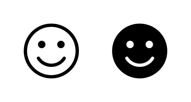 Simple Smiley Face Icons, Black and White Emotion Symbols, Vector Graphics for Positive Feedback and User Interface Design