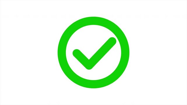 Green Check Mark Animation Inside a Circular Border on White Background, Approval Icon, Success Symbol, Verified Mark, Completed Task, Positive Validation, Tick Sign, Minimalist UI, 4k video