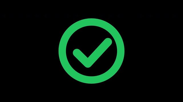 Green check mark animation inside circle for success and approval, tick icon, validation symbol, complete confirmation, agreement mark, verified status, positive feedback, minimalist 4k video