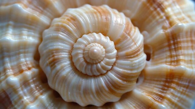 Spiral Seashell Texture Glowing in Warm Light on Coastal Surface