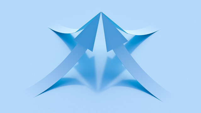 Two blue 3D arrows pointing upwards showing teamwork and success