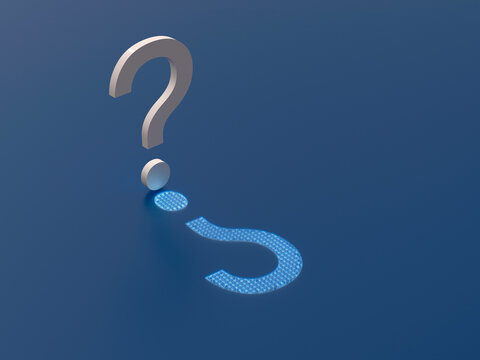 3D rendering of a question mark with a digital glowing shadow