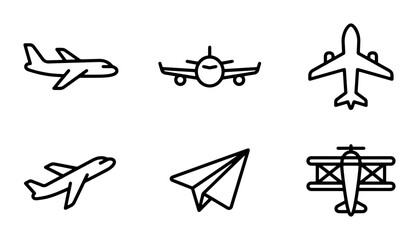 Airplane Icons Set: Commercial Jet, Biplane, Paper Plane, Aviation Symbols, Travel Graphics, Vector Art © Zarin