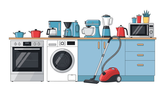 Large assortment of modern kitchen appliances and tools displayed on a counter for a home cooking environment.