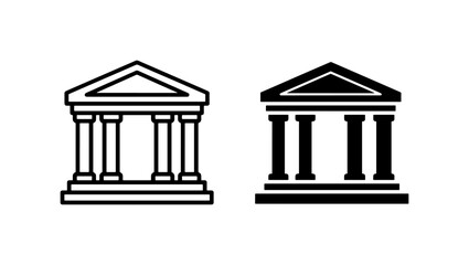 Obraz premium Classic Architecture Icons: Government Building & Bank Symbols, Vector Set for Finance and Civic Design
