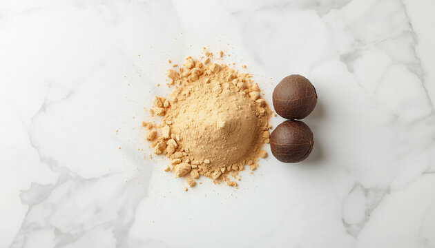 Mound of Herbal Soapnut Powder with Whole Dry Reetha Berries
