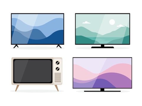 Modern Flat Television Set Collection with Different Screen Styles Vector Illustration