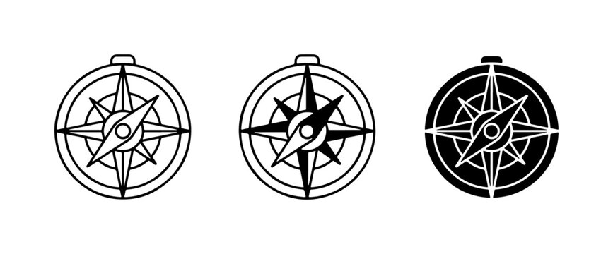 Compass Icons Set, Navigation Symbols, Directional Tools, Travel and Exploration Graphics