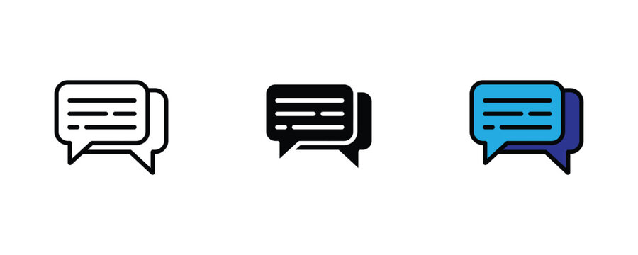 Chat speech bubble and message icon set. Social media communication, online discussion text talk, corporate feedback comment symbol. Vector Illustration
