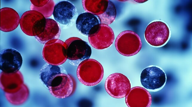 This shows red and blue circular shapes that represent blood cells